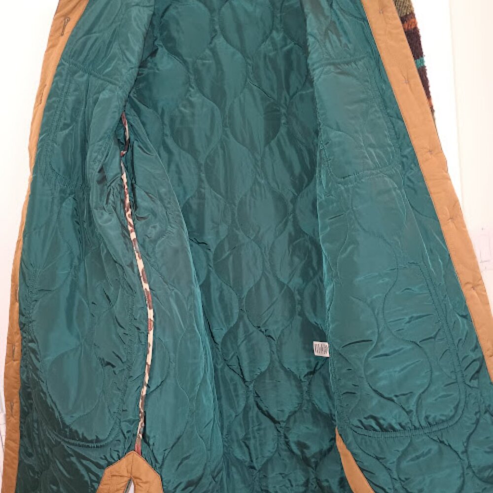 SUNDANCE Wensley  teal green quilted long button down jacket SIZE M.
